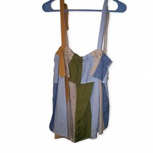 LC Lauren Conrad Blue, Olive & Tan Striped Patchwork Camisole
